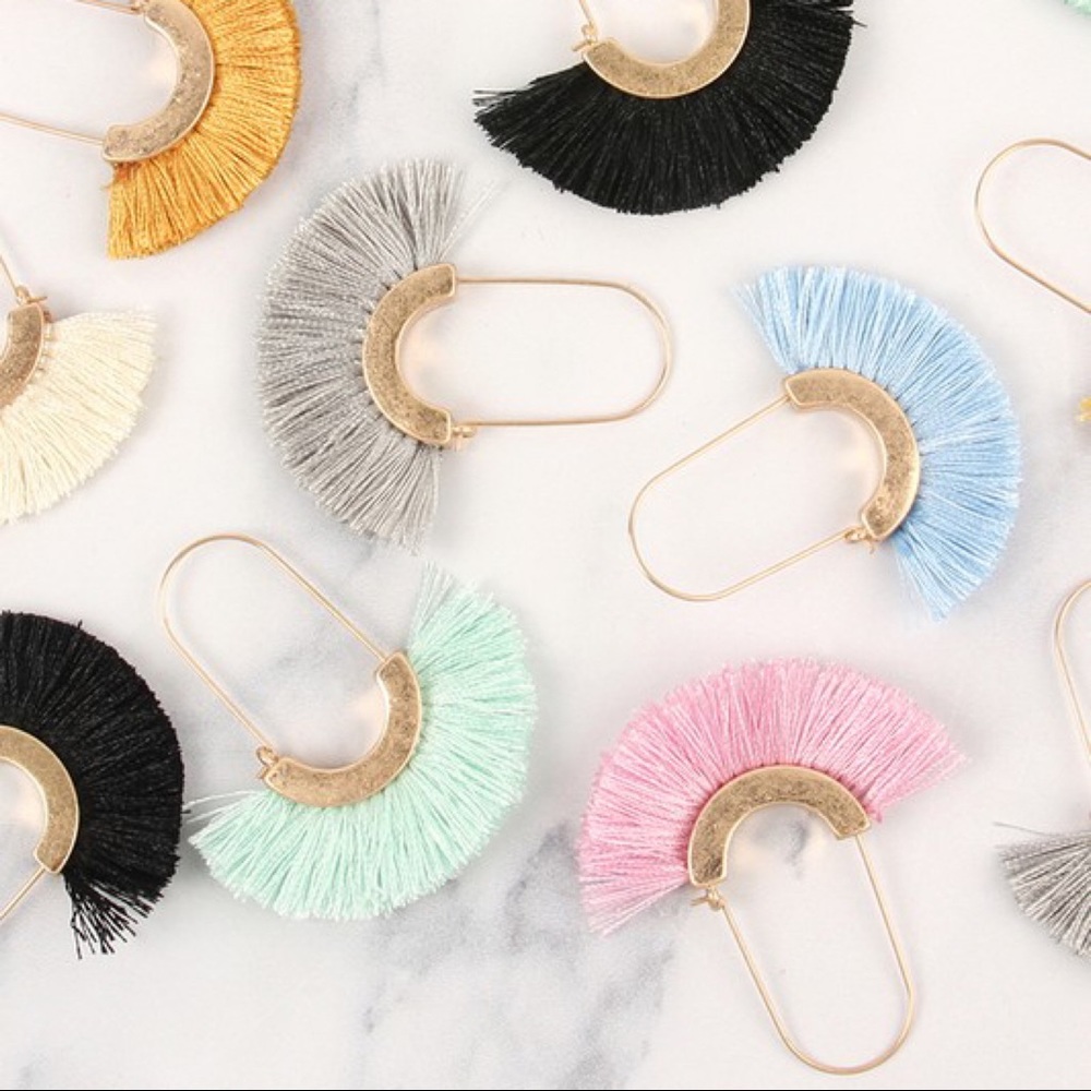 Mint Tassel Trim Earrings - Picture 3 of 4
